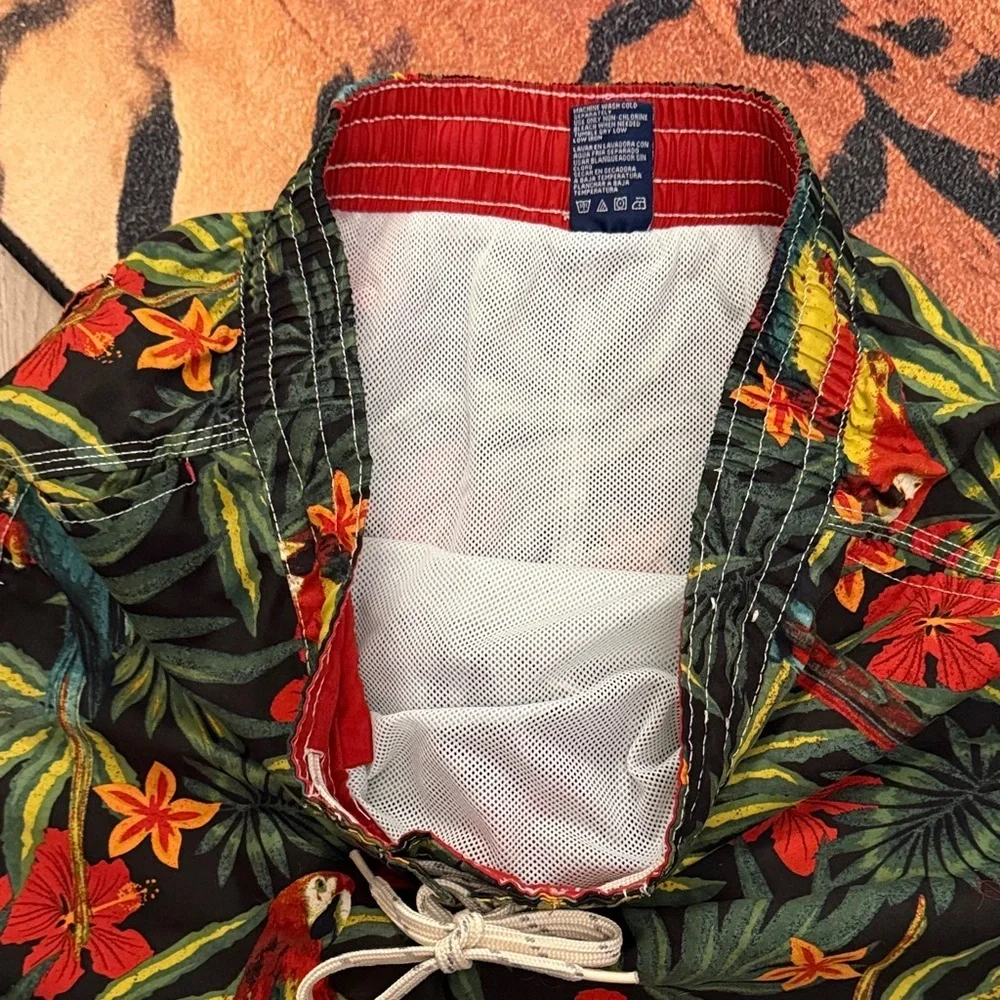 Tropical Parrot Print swim trunks